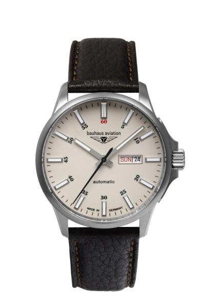 Bauhaus Aviation Herrenuhr Automatik mit Day Date und Lederarmband